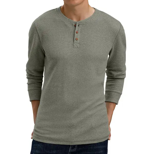 GIRUNS Men's Long Sleeve Waffle Henley Casual Henley T-shirts for Men