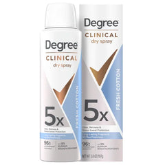 Degree dry spray for 96 Hour sweat and odor protection Fresh Cotton 5X protection 3.8oz