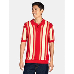 Tribekka 44 Men's Striped Seed Stitch Button Front Sweater Polo Shirt