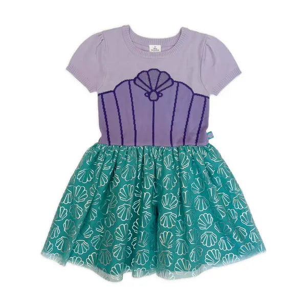 Girls Disney Princess The Little Mermaid Ariel Cosplay Short Sleeve Sweater Dress