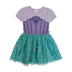 Girls Disney Princess The Little Mermaid Ariel Cosplay Short Sleeve Sweater Dress