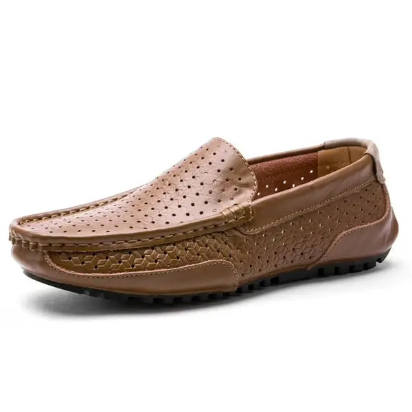 Spring Summer New Men's Casual Hollow Loafers Slip On Breathable Mesh Leather Flats Boat Shoes Driving Shoes Moccasins