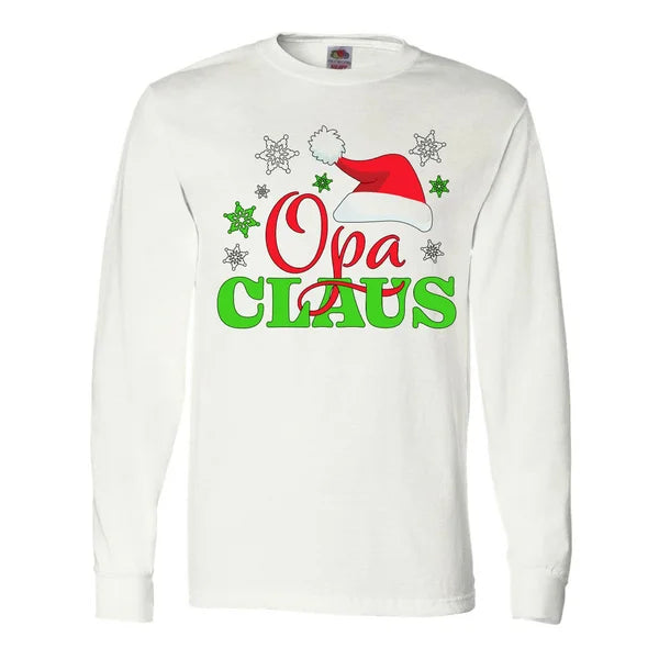 Inktastic Opa Claus with Christmas Santa Hat and Snowflakes Long Sleeve T-Shirt