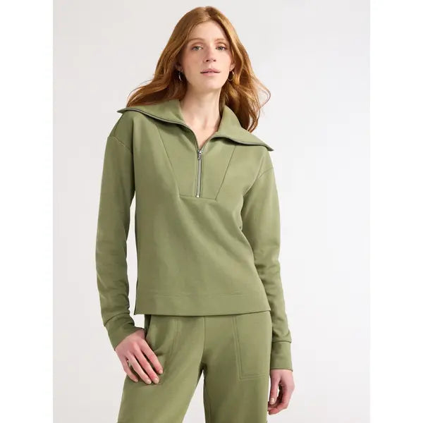 Free Assembly Women's Half Zip Pullover Sweatshirt