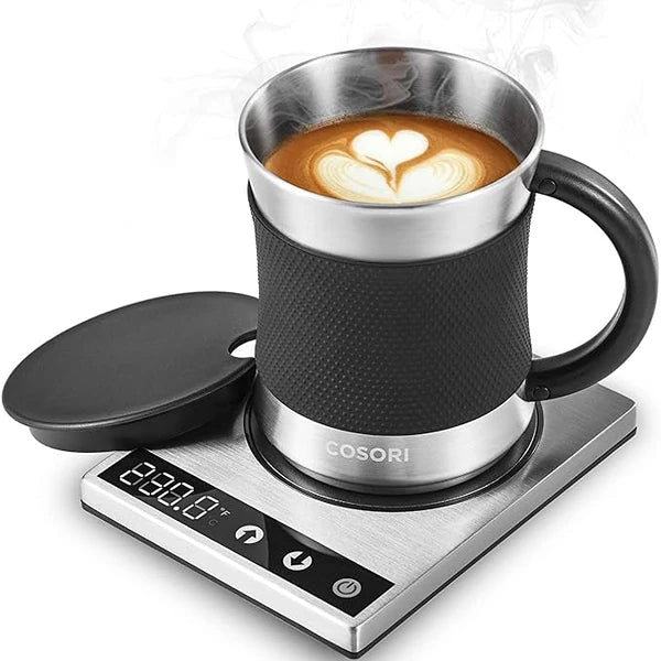 COSORI Coffee Mug Warmer &amp; Mug Set for Desk, Cup Heater, Office &amp; Christmas Gifts, 1°F Precise Temperature Control, Touch Tech &amp; LCD Digital Display (77-194℉), 304 Stainless Steel, Silver/Black