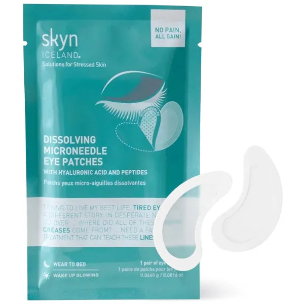 Skyn ICELAND Dissolving Microneedle Under Eye Patches with 39% Hyaluronic Acid and Peptides, No Slip Overnight Eye Mask for Fine Lines, Wrinkles and Hydration, Vegan For All Skin Types