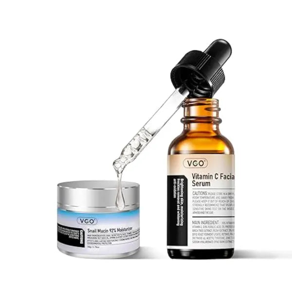 VGO Skin Care Set, with Snail Mucin 92% Moisturizer & Vitamin C Face Serum, Daily Hydrating & Firming Skincare Routine Kit for All Skin Type