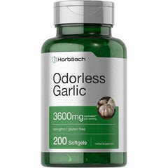Horbäach Odorless Garlic Softgels 3600 mg 200 Count Ultra Potent Garlic Extract Non GMO & Gluten Free Supplement