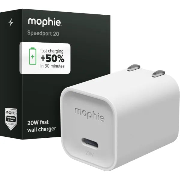 Mophie Speedport GAN USB-C Charger Block Fast Wall Charger with USB‑C PD Ports, Retractable Cable, Compact Foldable Prongs, Made with Recycled Materials, for Smartphones & Tablets