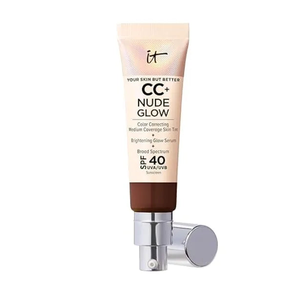 IT Cosmetics CC+ Nude Glow Medium Coverage Foundation with SPF 40 & Brightening Glow Serum, Lightweight Skin Tint, 2% Niacinamide + Hyaluronic Acid, Up to 24H Hydration, Normal/Dry Skin 1.08 fl oz