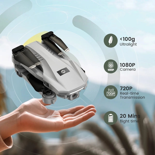 Holy Stone HS130 Drone with 1080P Camera, FPV, One-Key Start/Land, Altitude Hold, 2 Batteries – Grey