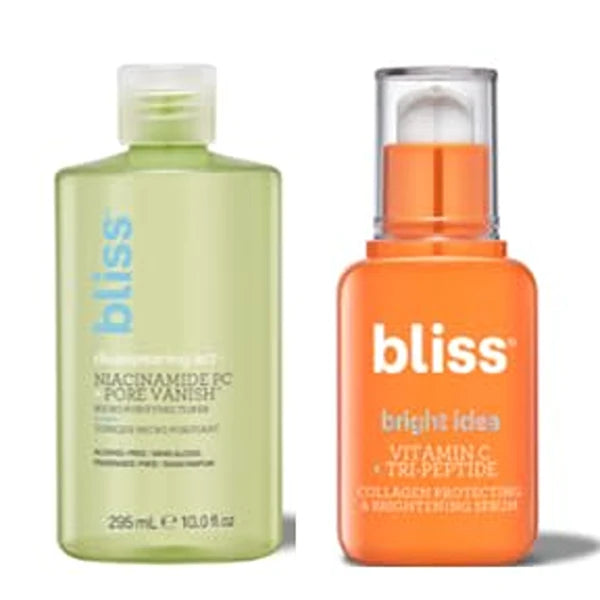 Bliss Radiance & Pore Perfecting Duo: Niacinamide Toner & Vitamin C Serum – Pore Minimization, Dark Spot Reduction, and Skin Brightening – Clean, Vegan & Cruelty-Free