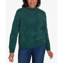 Alfred Dunner Petite Classics Chenille Diamond Turtleneck Sweater, Ivory , PXL