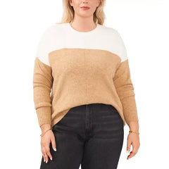Plus Size Cozy Extended Shoulder Color Blocked Sweater ,created by Macy's-Antique White