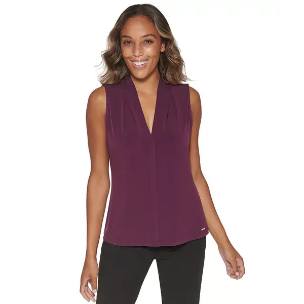 Macy's Gathered V-Neck Sleeveless Top-Aubergia