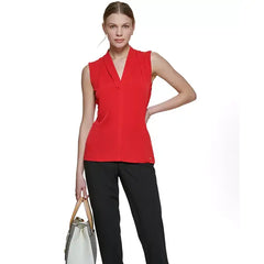 Macy's Gathered V-Neck Sleeveless Top-Red