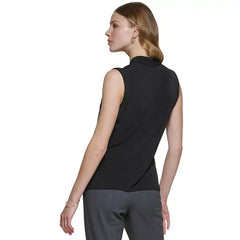 Macy's Gathered V-Neck Sleeveless Top-Black