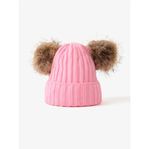 PATPAT Double Hairball Knitted Beanie Hats for Women pink