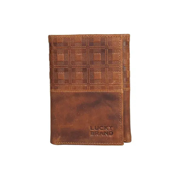 Lucky Brand Men's Plaid Embossed Leather Trifold Wallet