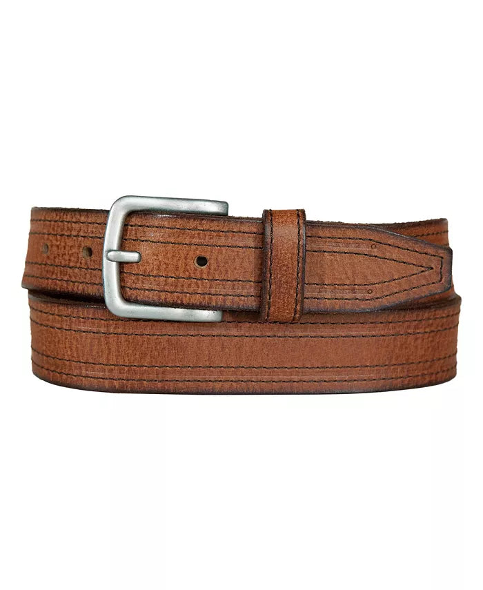 Lucky Brand Men's Antique-Like Leather Belt with Darker Stitching Detail