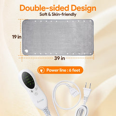 Posrue XXX-Large Electric Heating Pad 39" x 19", 10 Electric Temperature Options, 3 Timer Settings Machine Washable - Silver / Gray