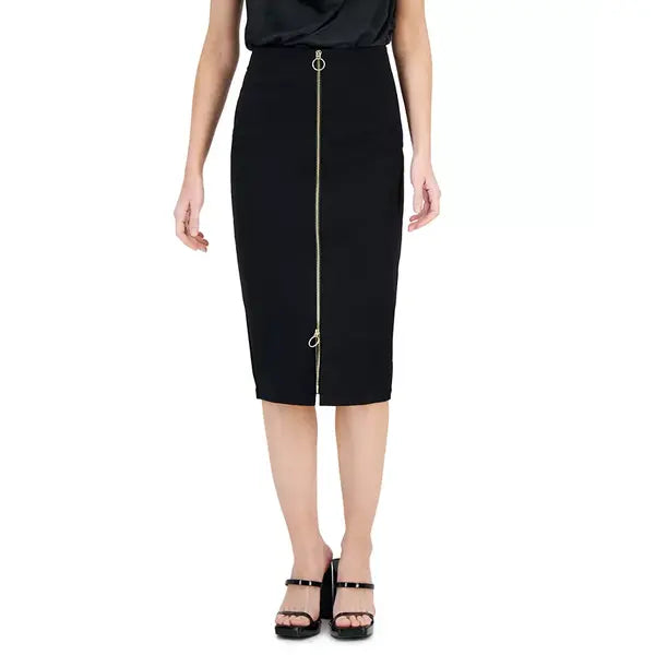 Women's Ponte Zip-Front Pencil Skirt, Created for Macy's-Deep Black
