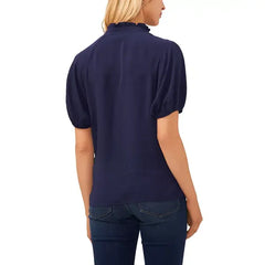 Macy's Women's Short Sleeve Ruffle Neck Raglan Split Neck Blouse-Classic navy