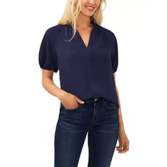 Macy's Women's Short Sleeve Ruffle Neck Raglan Split Neck Blouse-Classic navy