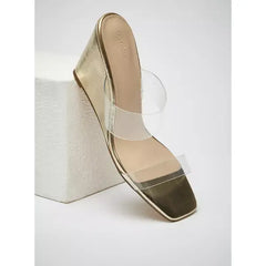 MAX FASHION Transparent Strap Slip-On Wedge Heeled Sandals-Gold
