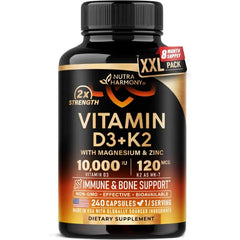 NUTRAHARMONY Vitamin D3 K2 Vitamin D3 10000 iu & K2 as MK 7 120 mcg Complex