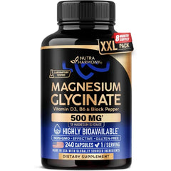 NUTRAHARMONY Magnesium Glycinate 500mg VIT. B6 & D3 Sleep, Muscle & Heart