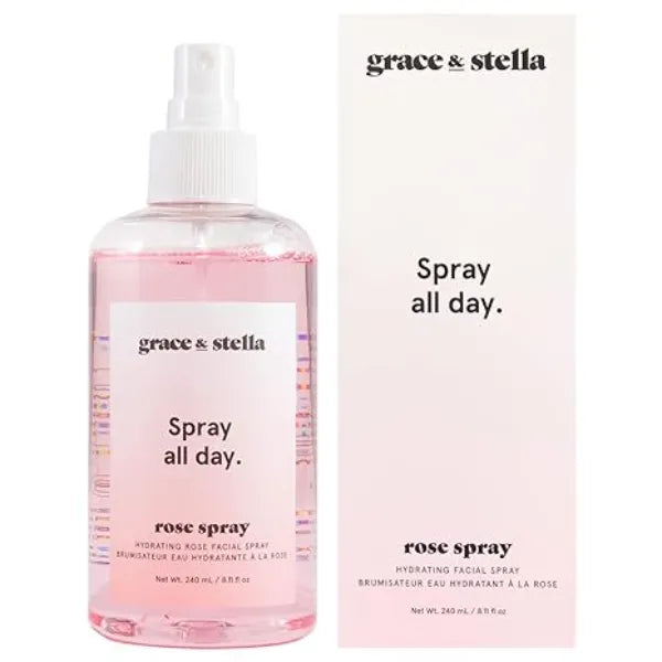 grace & stella Award Winning Rose Water Facial Spray for Face Rosewater Spray Toner Rose Hydrosol Rose Spray Facial Mist Rosewater Spray Toner Rose Hydrosol