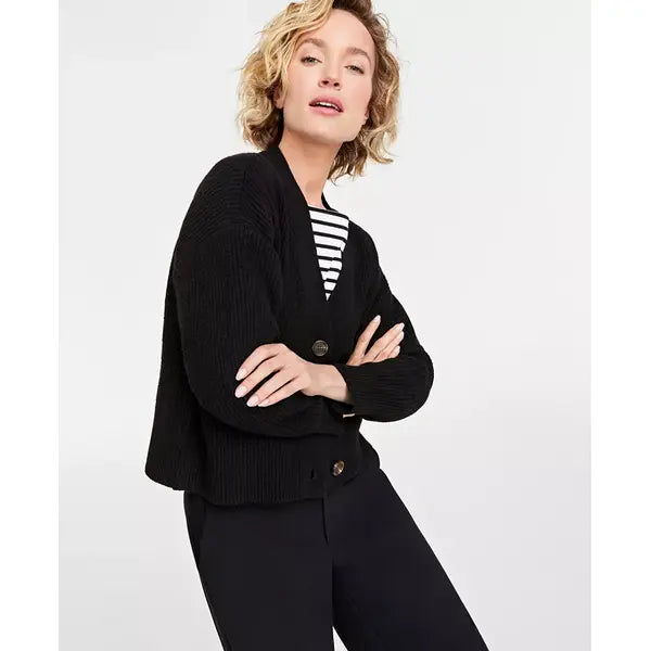 Women's Three-Button Shaker Cardigan, Created for Macy's-Deep black
