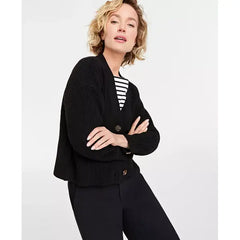 Women's Three-Button Shaker Cardigan, Created for Macy's-Deep black
