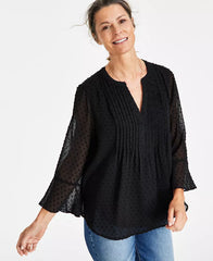 Women's Textured Pintuck Ruffle Sleeve Top, Regular & Petite, Created for Macy's-Black