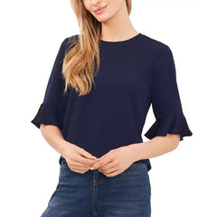 Macy's Women's Ruffled Cuff 3/4-Sleeve Crew Neck Blouse-Clesssic navy