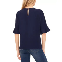 Macy's Women's Ruffled Cuff 3/4-Sleeve Crew Neck Blouse-Clesssic navy
