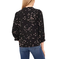 Macy's Women's Floral-Print Button-Front Blouse-Rich Black