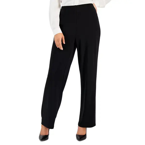 Anne Klein Womens Solid Interlock Twist Yarn Wide Leg Knit Pants, Comfortable Stretch Lounge Trousers, Anne Black