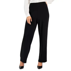 Anne Klein Womens Solid Interlock Twist Yarn Wide Leg Knit Pants, Comfortable Stretch Lounge Trousers, Anne Black