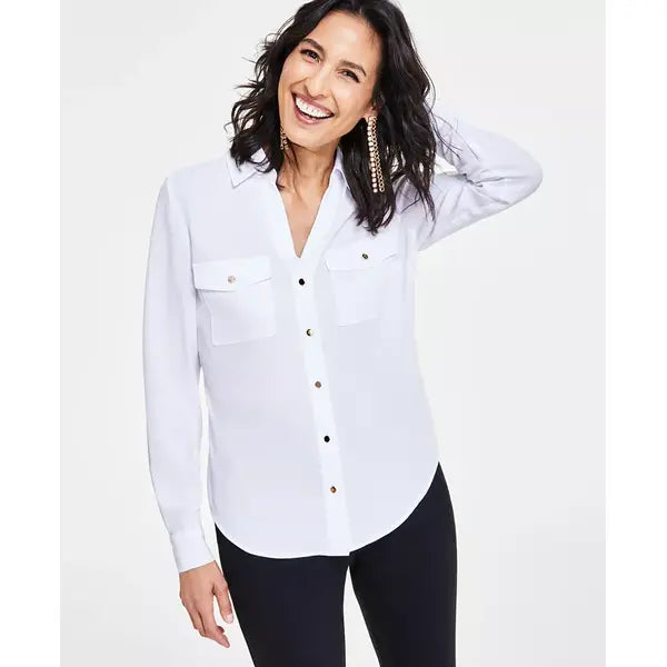 Women's Collared Button-Down Blouse, Created for Macy's-Bright white