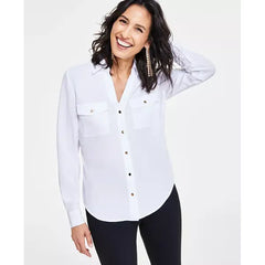 Women's Collared Button-Down Blouse, Created for Macy's-Bright white