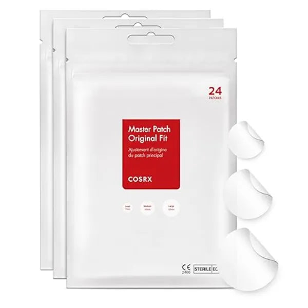 COSRX Acne Pimple Patch Absorbing Hydrocolloid Original 3 Size Patches for Blemishes and Zits Cover, Spot Stickers for Face and Body.
