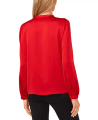 Macy's Women's Long Sleeve Crew Neck Button-Up Blouse-Stoplight red