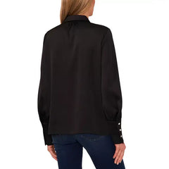 Macy's Women's Luxe Satin Imitation Pearl Button Down Blouse-Rich black