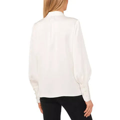 Macy's Women's Luxe Satin Imitation Pearl Button Down Blouse-Soft ecru