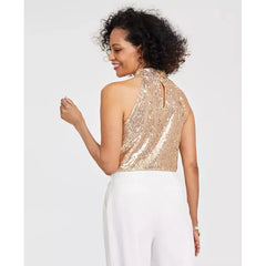 Women's Sequin Halter Top, Created for Macy's-Gold Sequin