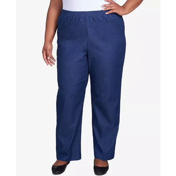 Alfred Dunner Plus Size Classic Denim Pull-On Straight-Leg Short Length Pants, Denim