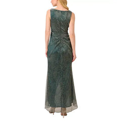 Adrianna Papell Women's Metallic Ruffled Sleeveless Faux Wrap Gown, Perfect for Glamorous Evenings