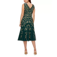 Adrianna Papell Womens Embellished Ruffled Godet Dress, Elegant Evening or Special Occasion Outfit, Gem Green , Size 6